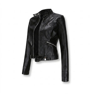 Damska kurtka typu biker ze stójką i zamkami błyskawicznymi-Jacket for women-Olave