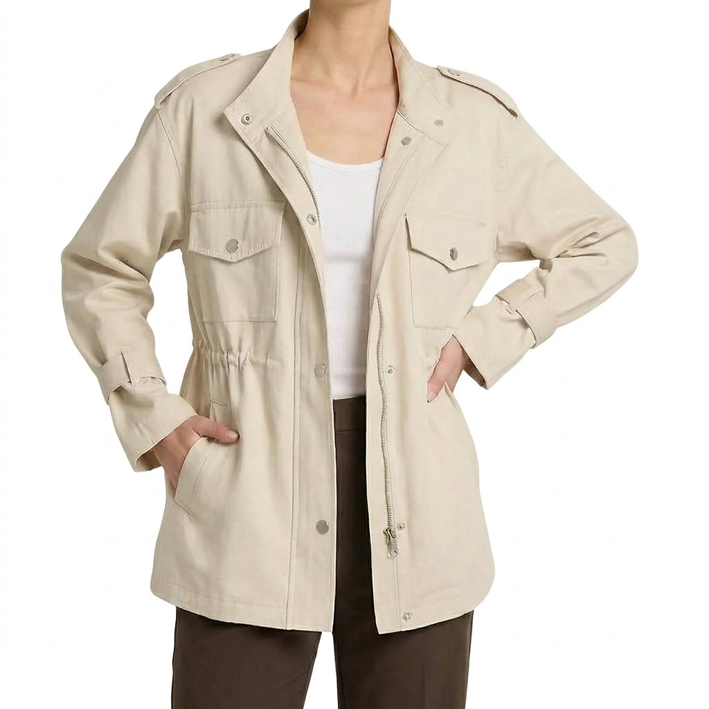 Damska kurtka typu utility z wiązaniem w talii-Jacket for women-Olave