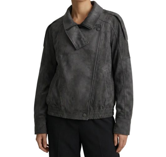 Damska kurtka z asymetrycznym zamkiem i szerokim kołnierzem-Jackets for Women-Olave