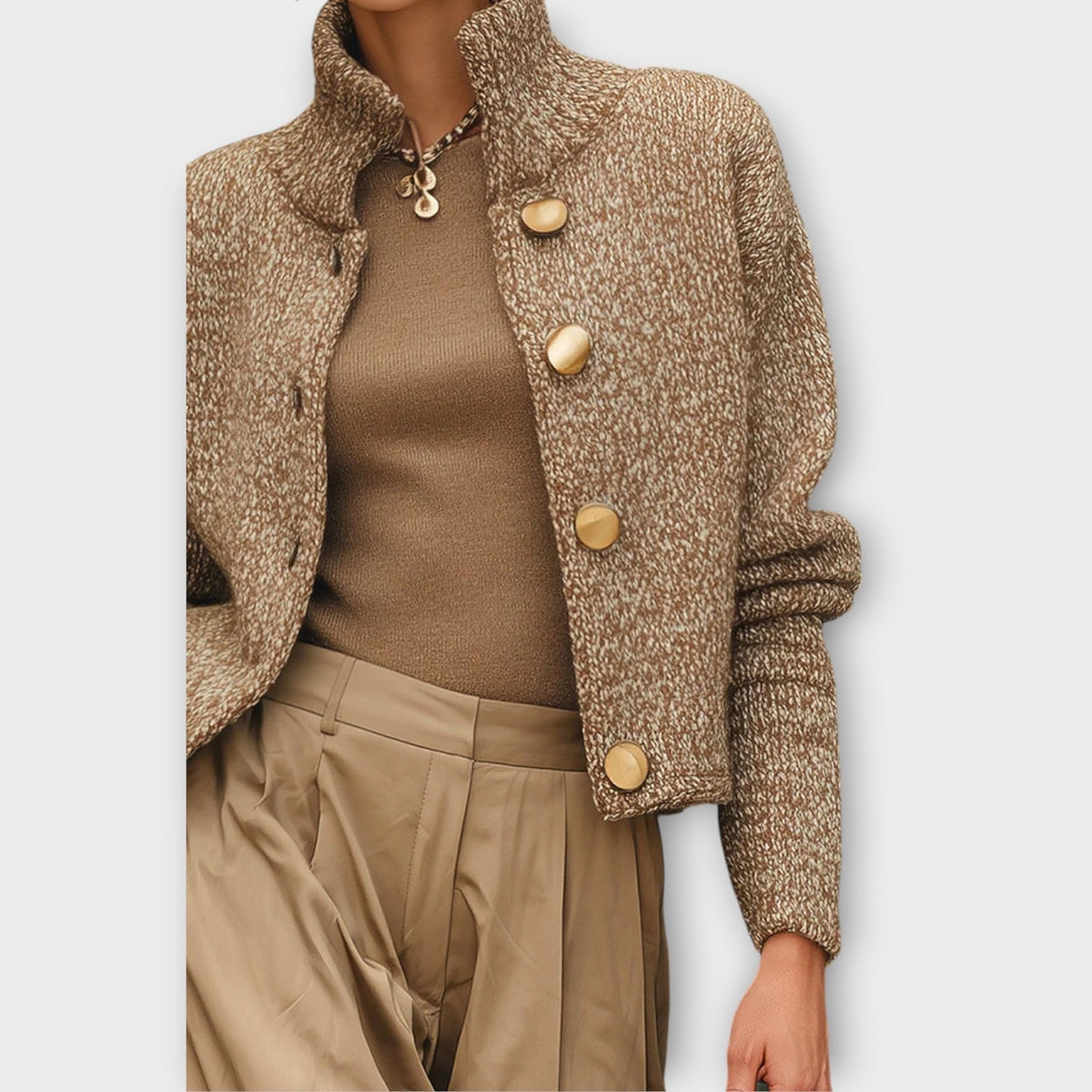 Damska kurtka z dzianiny o fakturze z guzikami w kolorze złota-Jacket for women-Olave