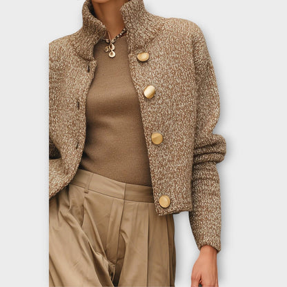 Damska kurtka z dzianiny o fakturze z guzikami w kolorze złota-Jacket for women-Olave