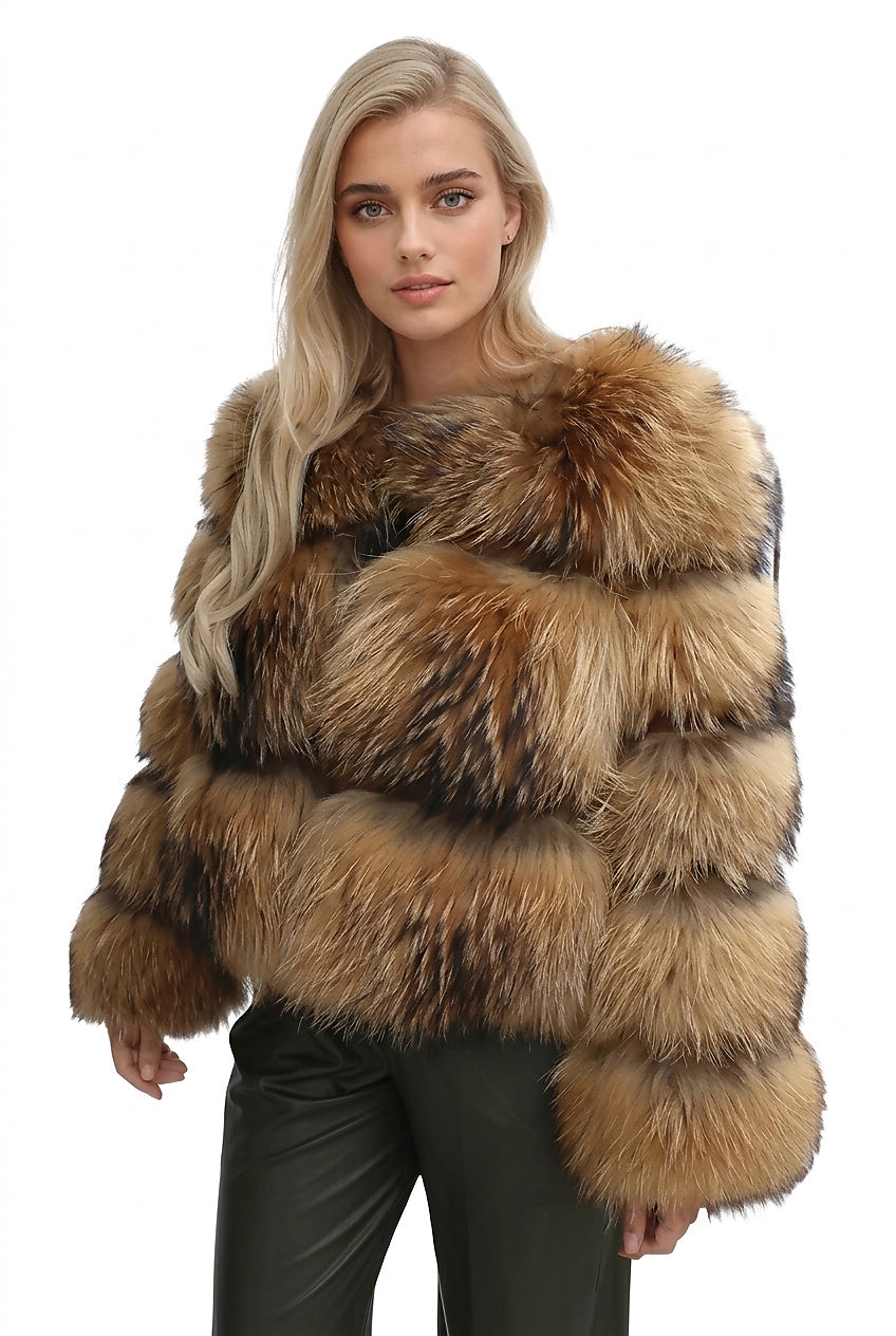 Damska kurtka z paneli ze sztucznego futra-Jacket for women-Olave