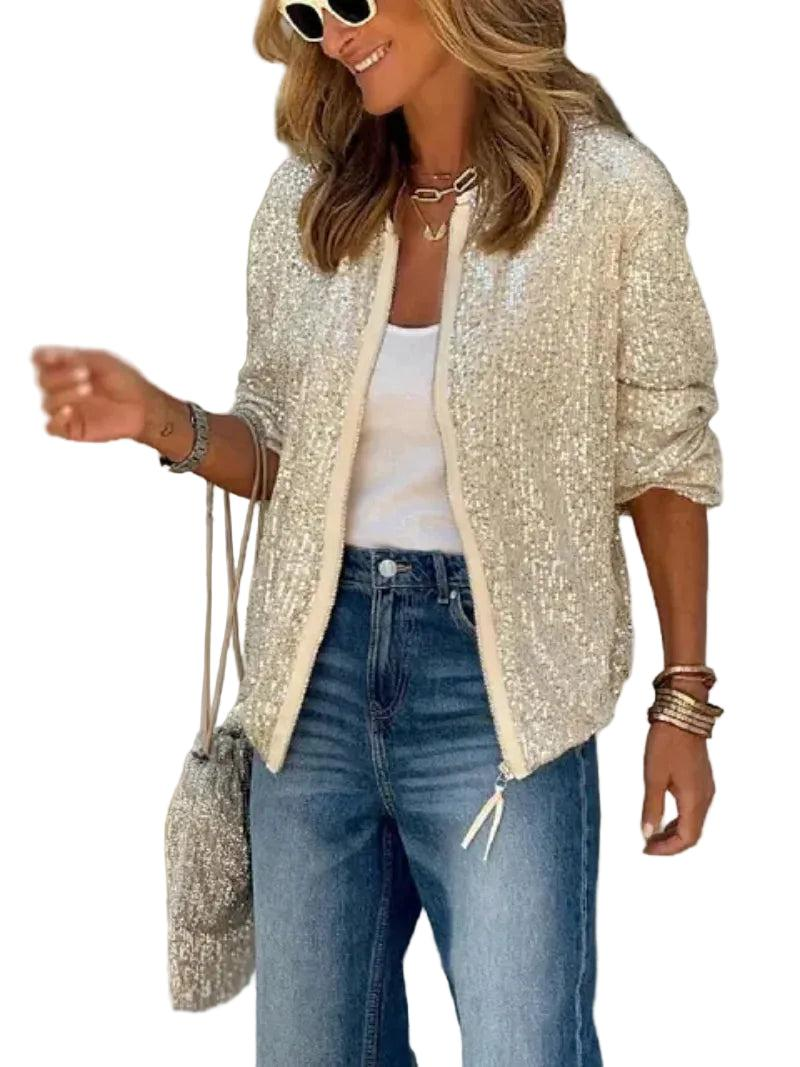 Damska kurtka z zamkiem z przodu i uporządkowaną formą-Jackets for Women-Olave