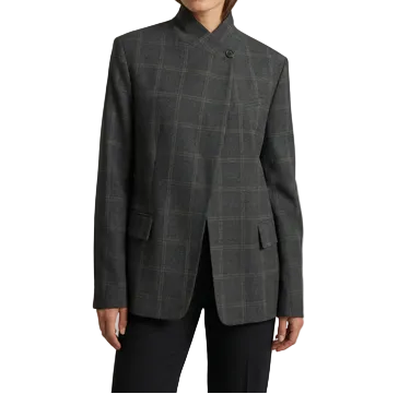 Damska marynarka o strukturalnym kroju ze stójką i asymetrycznym zapięciem-Blazers for Women-Olave