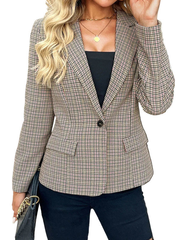 Damska marynarka z klapami, jednym guzikiem i długimi rękawami-Blazers for Women-Olave