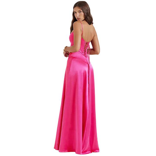 Damska Minimalistyczna Sukienka Maxi na Cienkich Ramiączkach-Maxi Dress-Olave