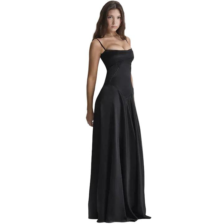 Damska Minimalistyczna Sukienka Maxi na Cienkich Ramiączkach-Maxi Dress-Olave