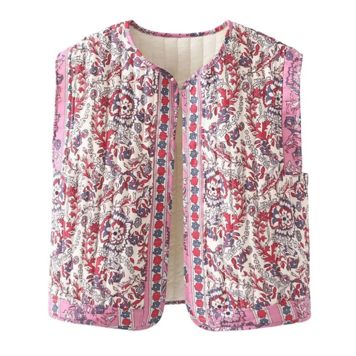 Damska pikowana kamizelka w kwiatowy wzór-Vests for women-Olave