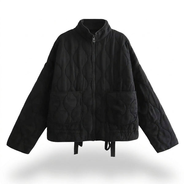 Damska pikowana kurtka na zamek z naszywanymi kieszeniami-Jacket for women-Olave