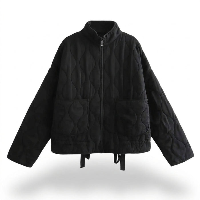 Damska pikowana kurtka na zamek z naszywanymi kieszeniami-Jacket for women-Olave