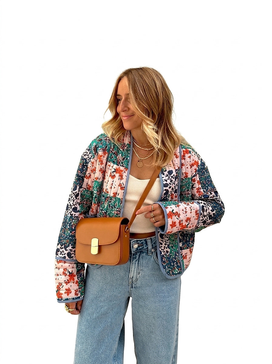 Damska pikowana kurtka patchworkowa-Jacket for women-Olave