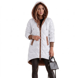 Damska pikowana kurtka puchowa z kapturem-Jacket for women-Olave