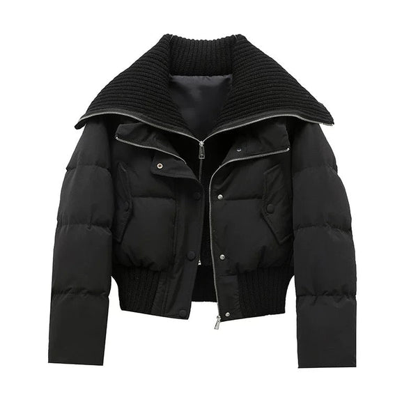 Damska pikowana kurtka typu puffer z prążkowanym kołnierzem i ściągaczem-Jacket for women-Olave