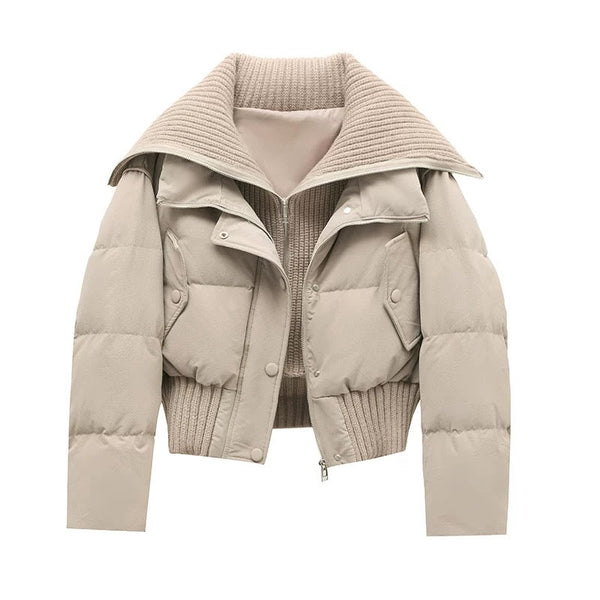 Damska pikowana kurtka typu puffer z prążkowanym kołnierzem i ściągaczem-Jacket for women-Olave