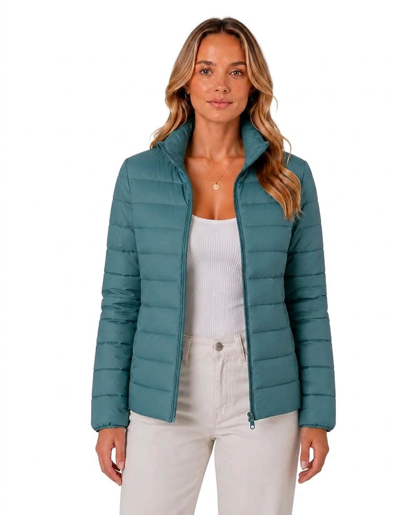 Damska pikowana kurtka typu puffer ze stójką-Jacket for women-Olave