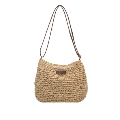 Damska pleciona torebka na ramię z naszywką i paskiem-Accessories for Women-Olave