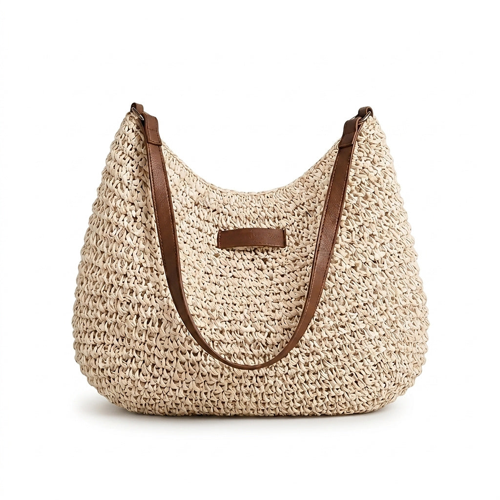 Damska pleciona torebka na ramię ze słomy-Accessories for Women-Olave