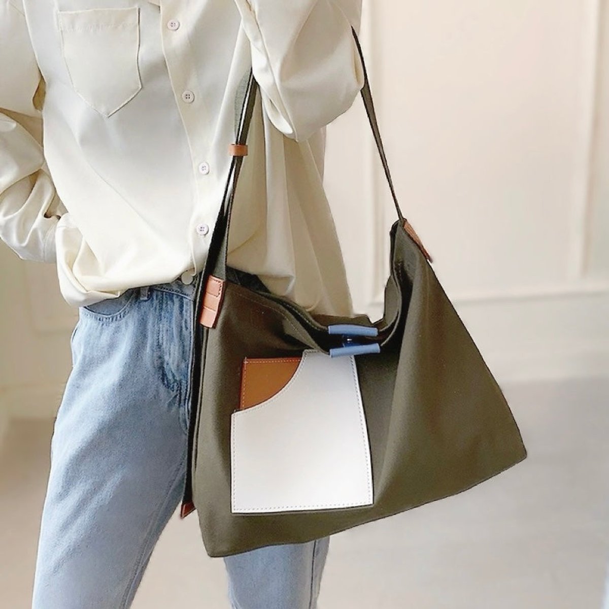 Damska płócienna torba na ramię-Accessories for Women-Olave