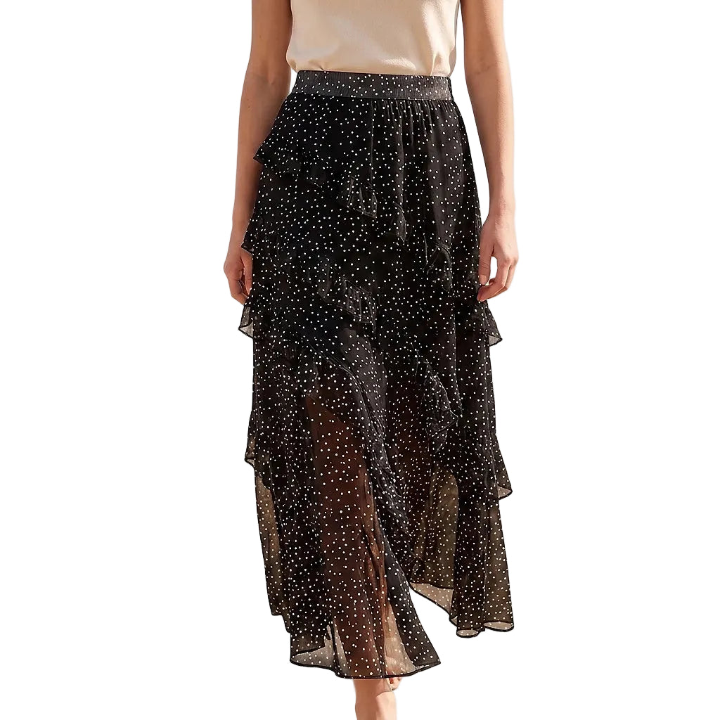 Damska spódnica maxi w kropki z falbanami-Skirt for women-Olave