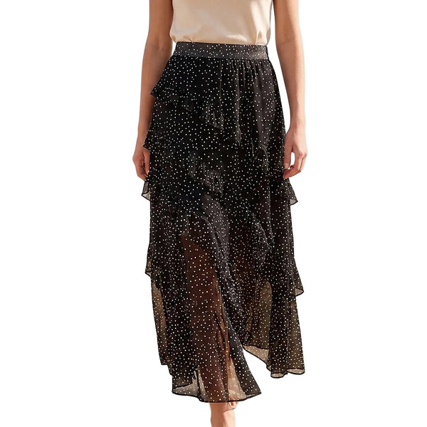 Damska spódnica maxi w kropki z falbanami-Skirt for women-Olave