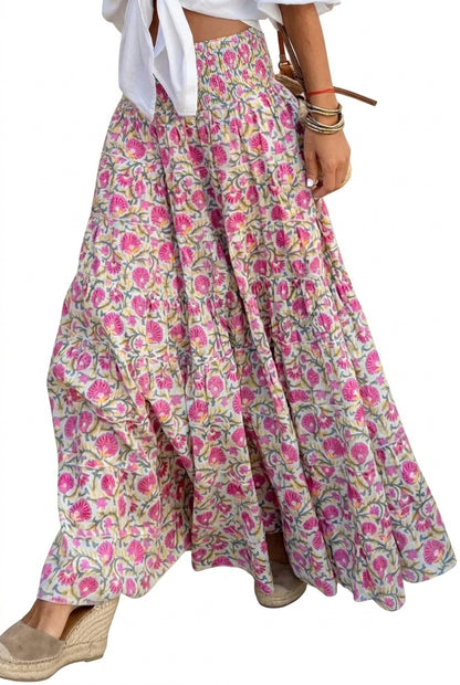 Damska spódnica maxi z elastycznym pasem i wzorem-Skirt for women-Olave