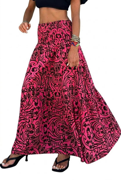 Damska spódnica maxi z elastycznym pasem i wzorem-Skirt for women-Olave