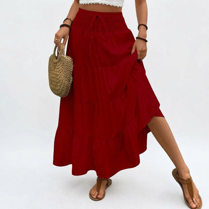 Damska spódnica maxi z falbanami i wiązaniem w pasie-Skirt for women-Olave