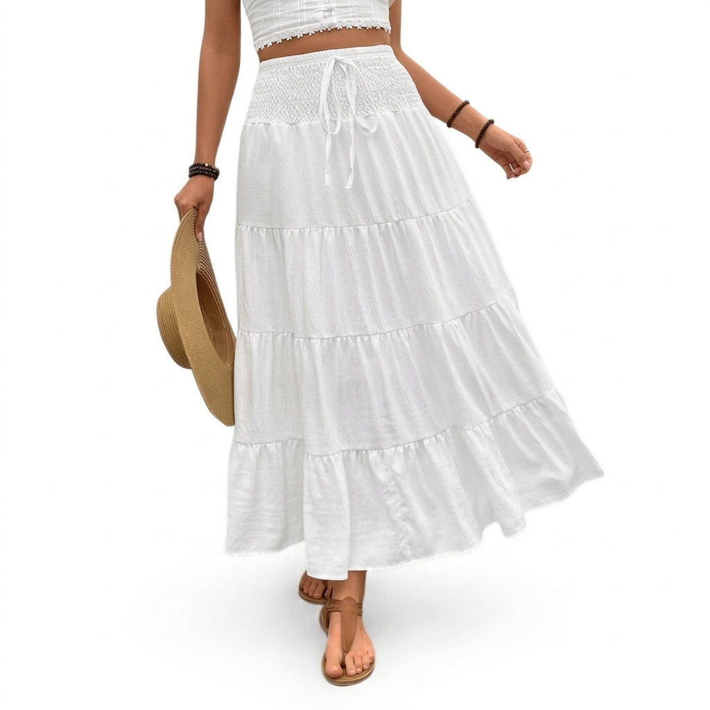Damska spódnica maxi z falbanami i wiązaniem w pasie-Skirt for women-Olave