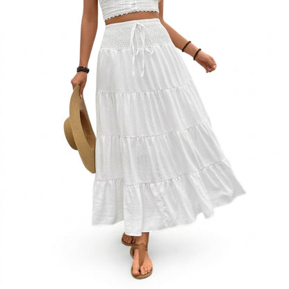 Damska spódnica maxi z falbanami i wiązaniem w pasie-Skirt for women-Olave
