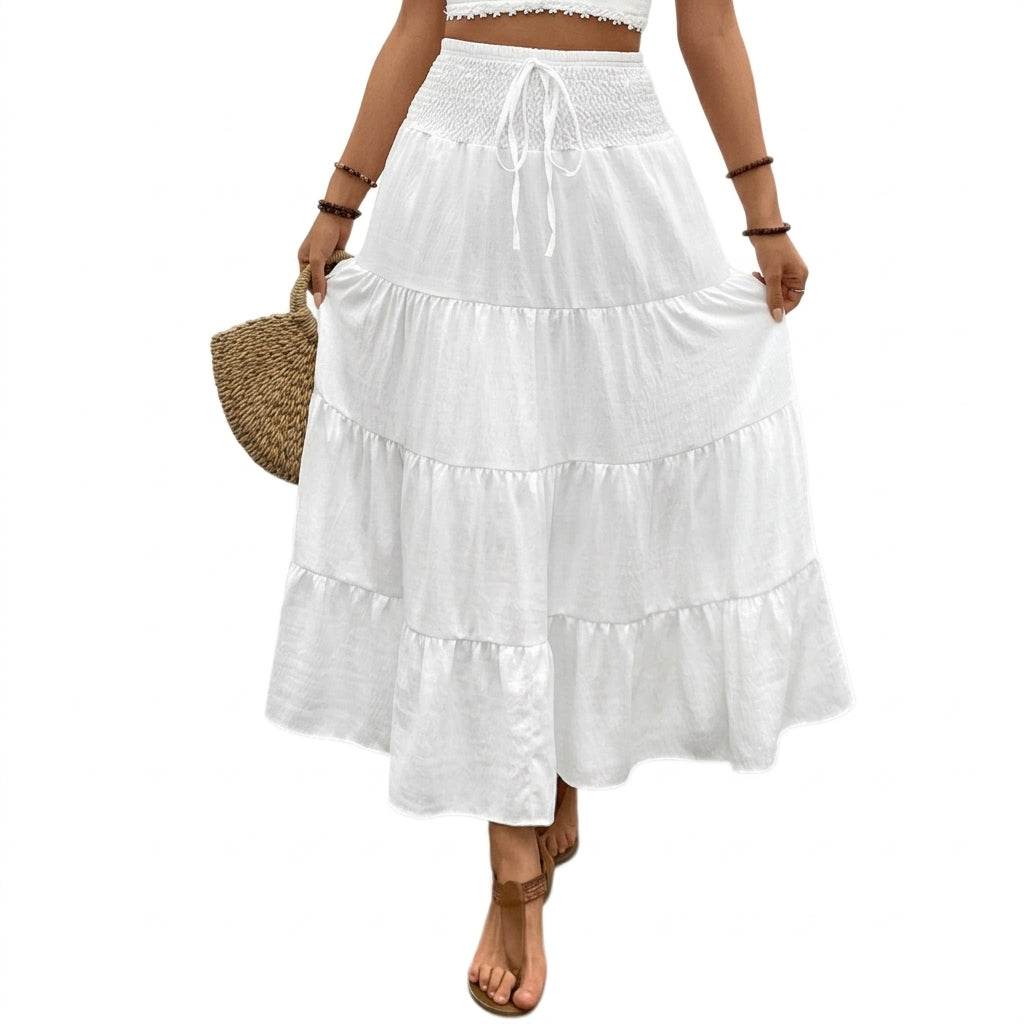 Damska spódnica maxi z falbanami i wiązaniem w pasie-Skirt for women-Olave