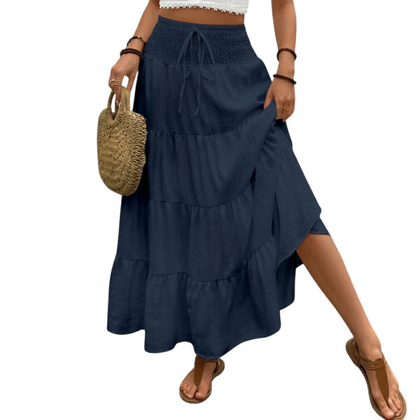 Damska spódnica maxi z falbanami i wiązaniem w pasie-Skirt for women-Olave
