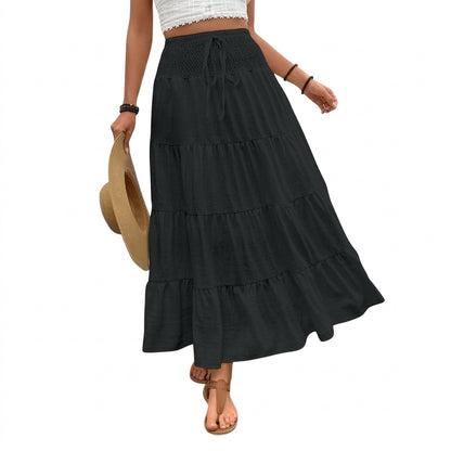 Damska spódnica maxi z falbanami i wiązaniem w pasie-Skirt for women-Olave