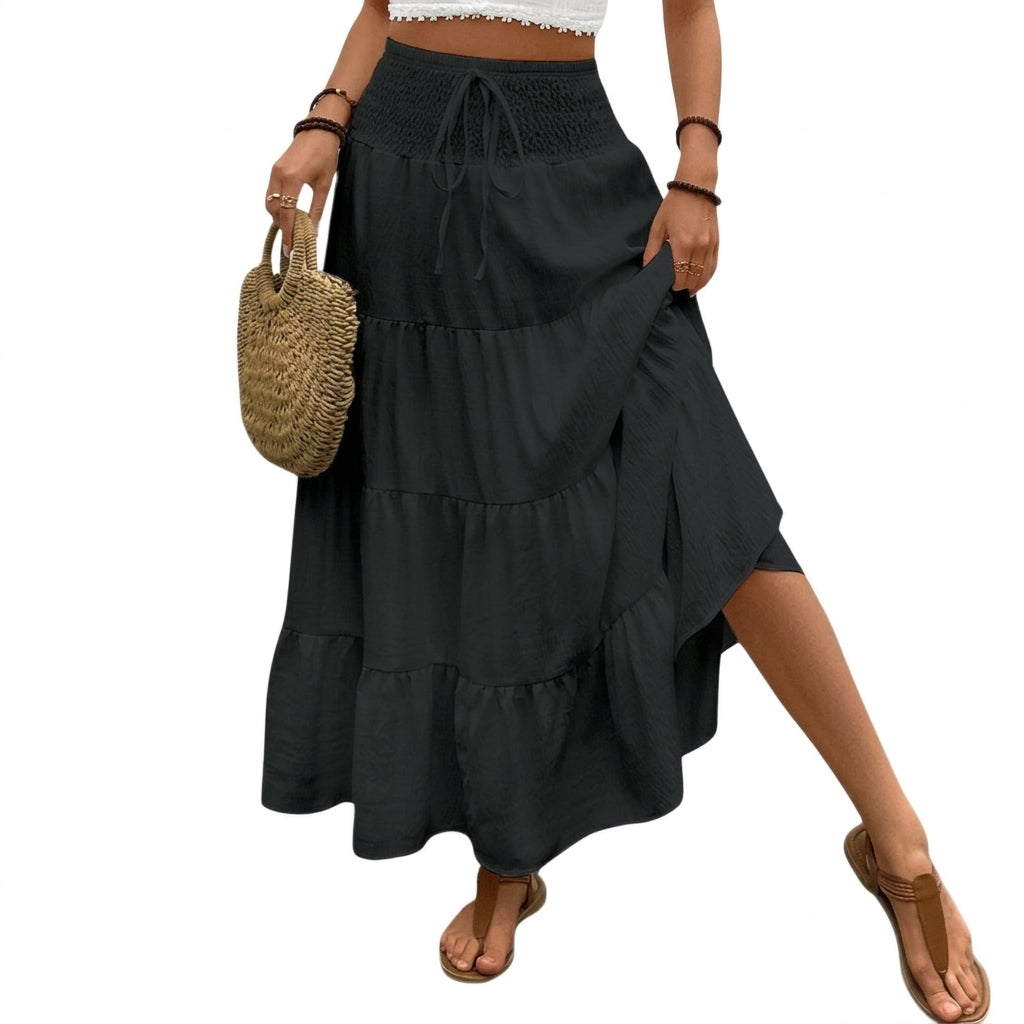 Damska spódnica maxi z falbanami i wiązaniem w pasie-Skirt for women-Olave