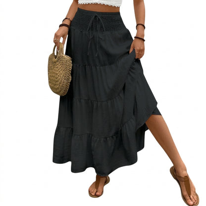Damska spódnica maxi z falbanami i wiązaniem w pasie-Skirt for women-Olave