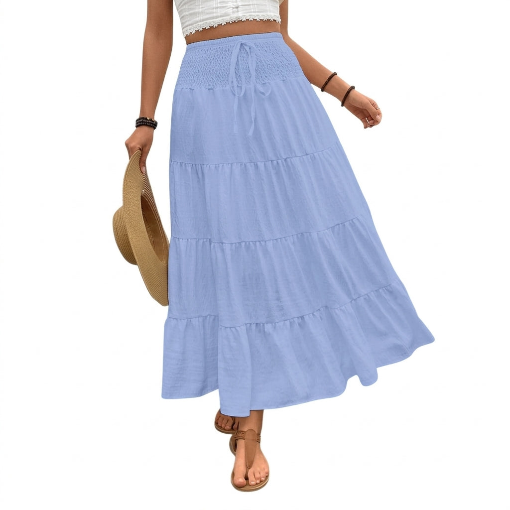 Damska spódnica maxi z falbanami i wiązaniem w pasie-Skirt for women-Olave