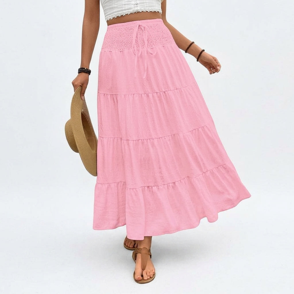 Damska spódnica maxi z falbanami i wiązaniem w pasie-Skirt for women-Olave