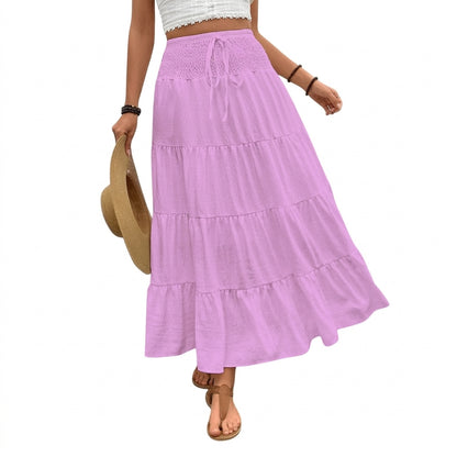 Damska spódnica maxi z falbanami i wiązaniem w pasie-Skirt for women-Olave