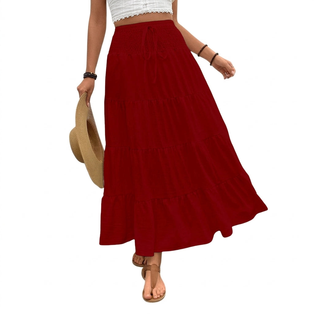 Damska spódnica maxi z falbanami i wiązaniem w pasie-Skirt for women-Olave