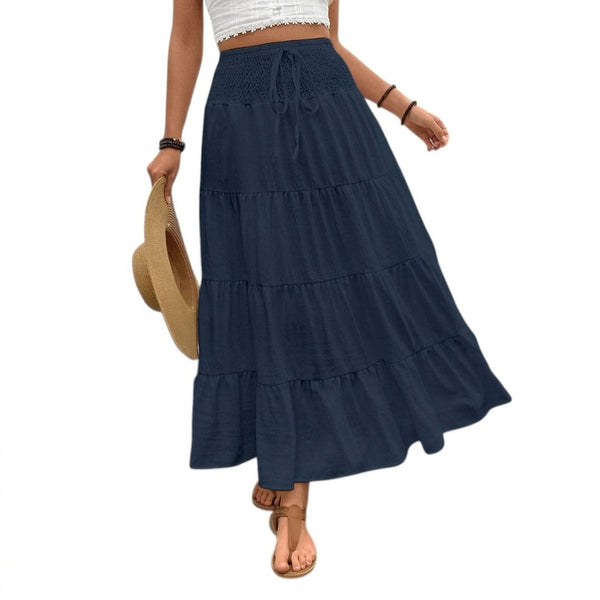 Damska spódnica maxi z falbanami i wiązaniem w pasie-Skirt for women-Olave