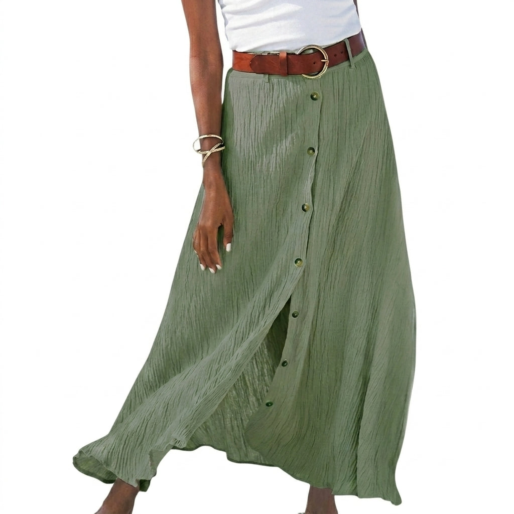 Damska spódnica maxi z guzikami i paskiem-Skirt for women-Olave