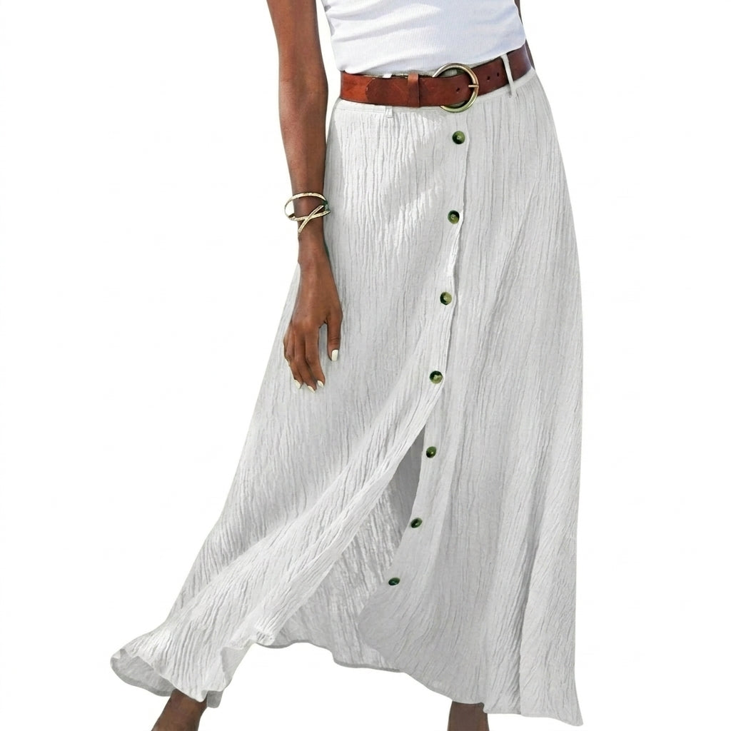 Damska spódnica maxi z guzikami i paskiem-Skirt for women-Olave
