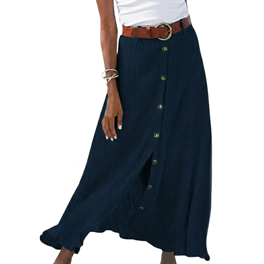 Damska spódnica maxi z guzikami i paskiem-Skirt for women-Olave