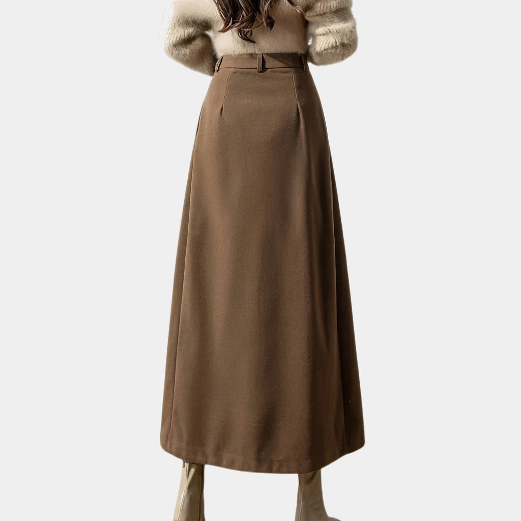 Damska spódnica maxi z wysokim stanem i plisami-Skirt for women-Olave