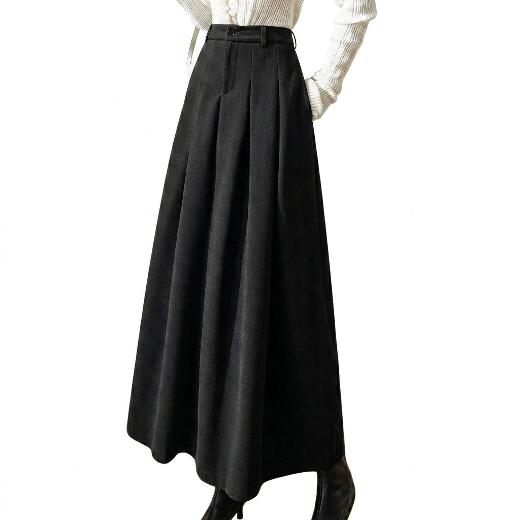 Damska spódnica maxi z wysokim stanem i plisami-Skirt for women-Olave