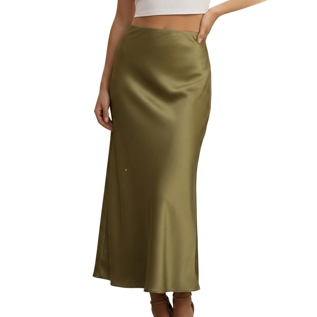 Damska spódnica maxi z wysokim stanem o rozszerzanym dole-Skirt for women-Olave