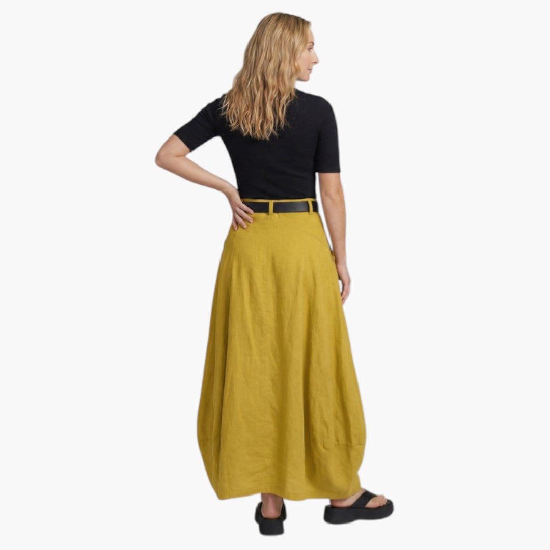 Damska spódnica maxi z wysokim stanem, szlufkami i kieszeniami bocznymi-Skirt for women-Olave