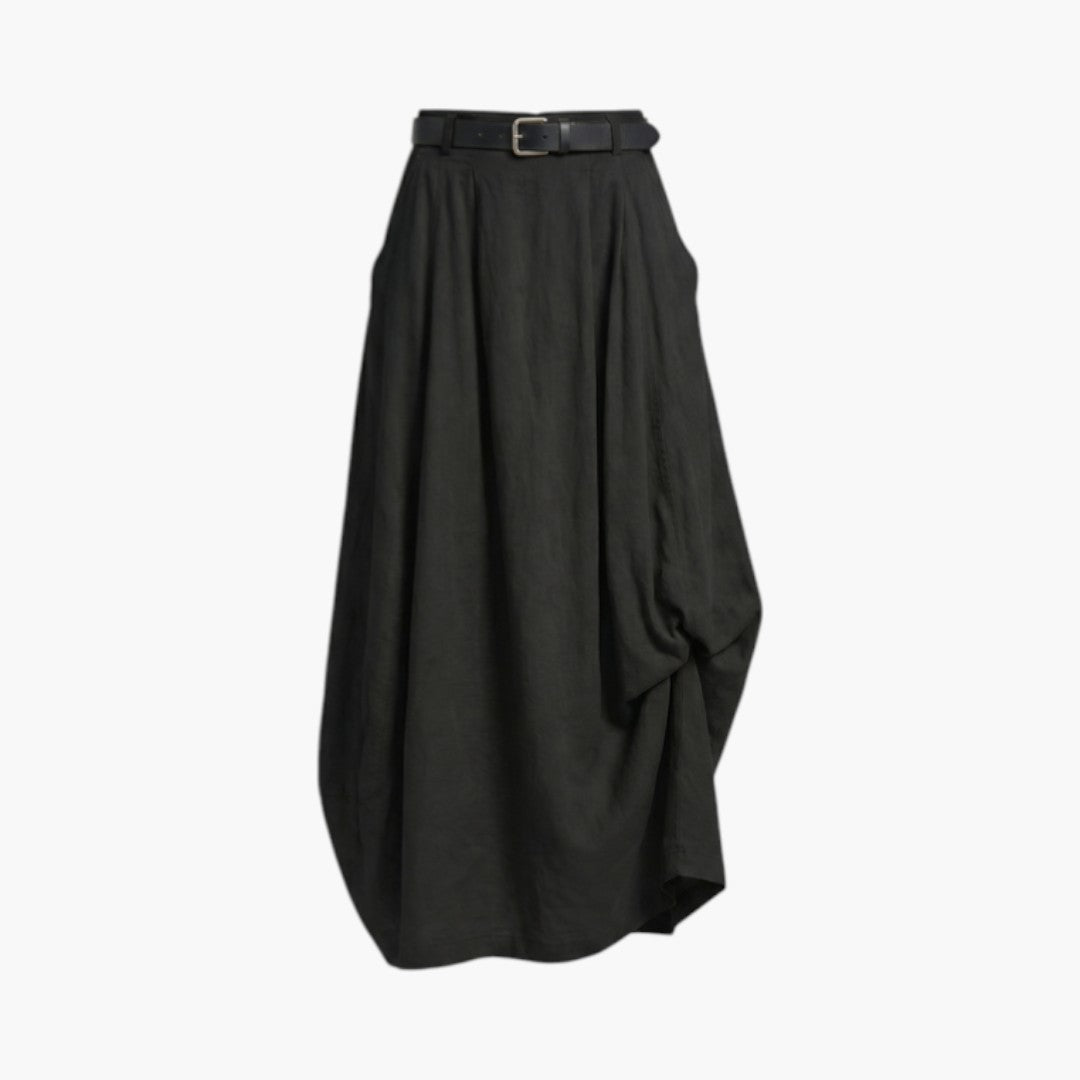 Damska spódnica maxi z wysokim stanem, szlufkami i kieszeniami bocznymi-Skirt for women-Olave