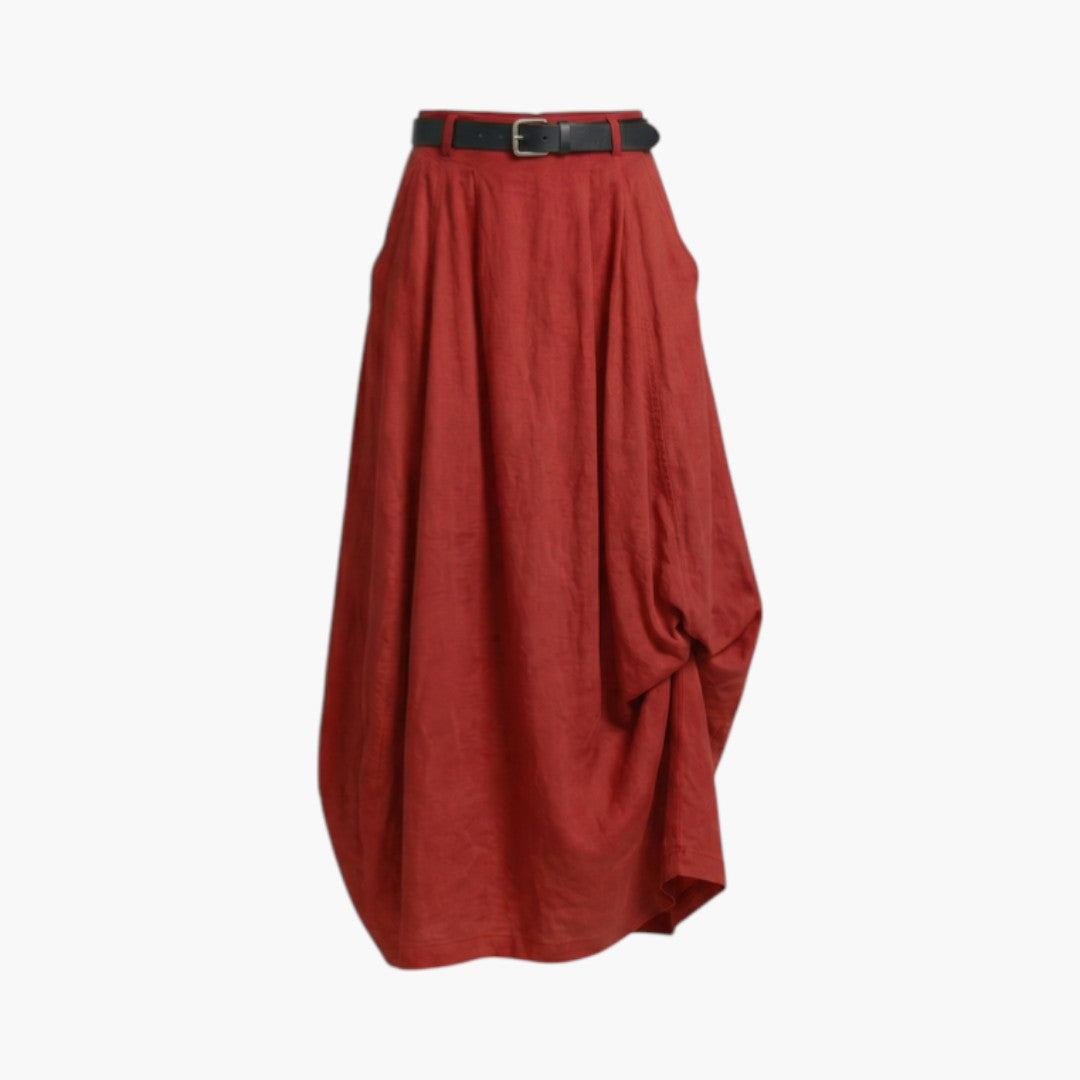 Damska spódnica maxi z wysokim stanem, szlufkami i kieszeniami bocznymi-Skirt for women-Olave
