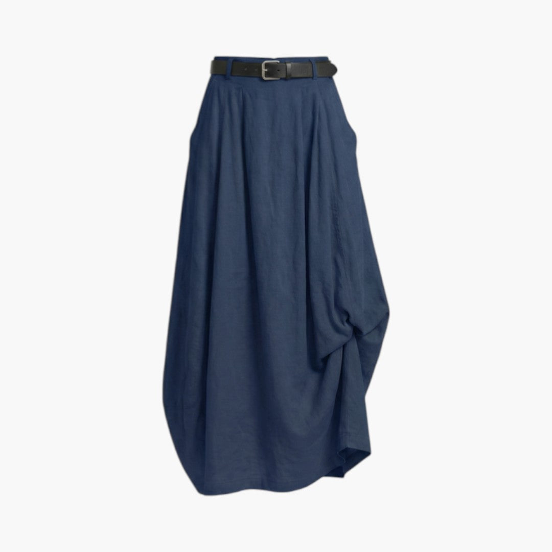 Damska spódnica maxi z wysokim stanem, szlufkami i kieszeniami bocznymi-Skirt for women-Olave