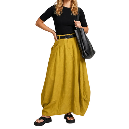 Damska spódnica maxi z wysokim stanem, szlufkami i kieszeniami bocznymi-Skirt for women-Olave